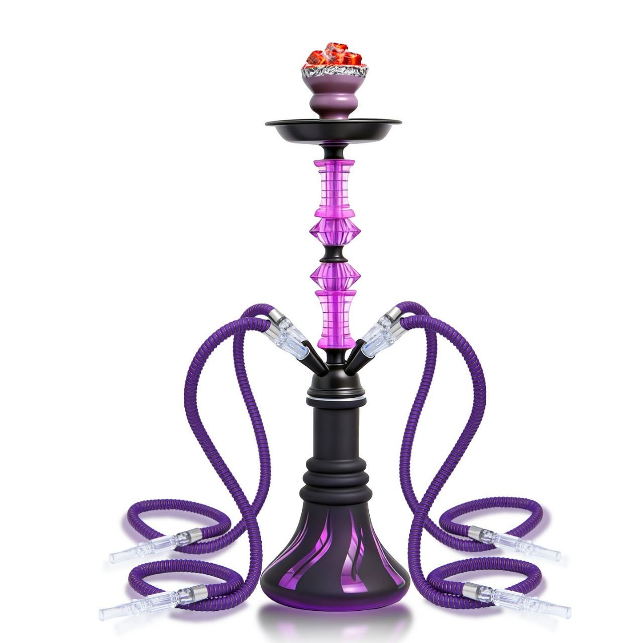 Ensemble de chicha à 4 tuyaux avec une base en verre élégante et un foyer en céramique Shisha Narguilé 4 Tuyaux.