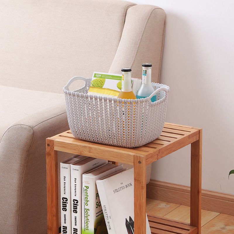 Panier de rangement de bureau en rotin imitation en plastique, de cuisine boîte de rangement de collation boîte de rangement de salle de bain