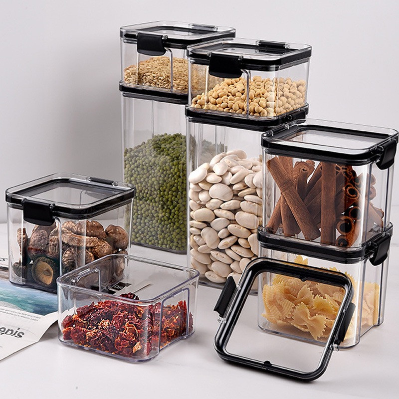 Set de 5pcs - Boîte de rangement en plastique scellée transparente carrée épaissie - boîte de stockage de fruits secs et de céréales