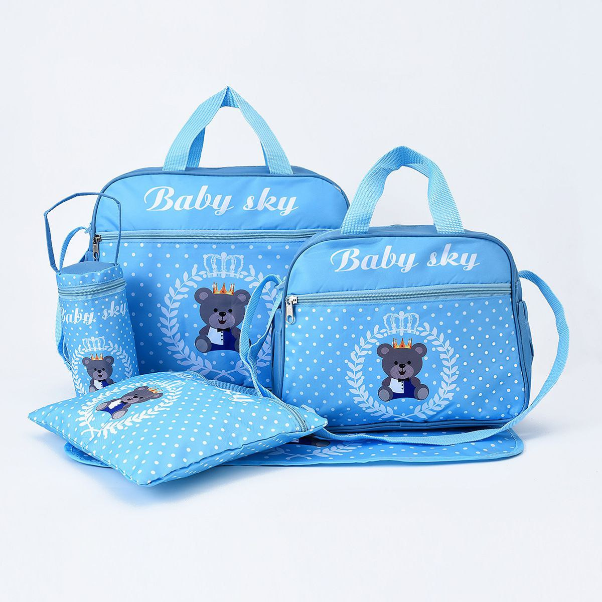 Sac momie ours imprimé à la mode, ensemble de cinq pièces, multifonctionnel, grande capacité, une épaule, sac à bandoulière pour mère et bébé, ensemble de sacs à couches