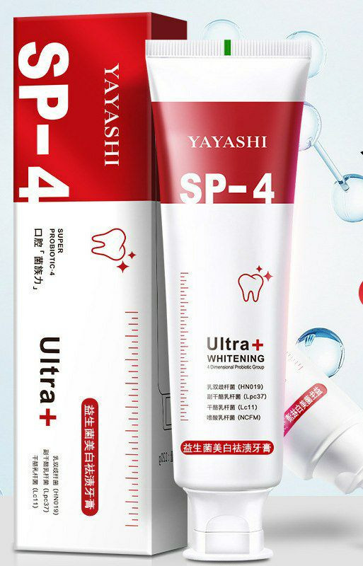 Le dentifrice probiotique SP4 blanchit, élimine les taches jaunes, élimine la mauvaise haleine, nettoie les dents et rafraîchit l'haleine