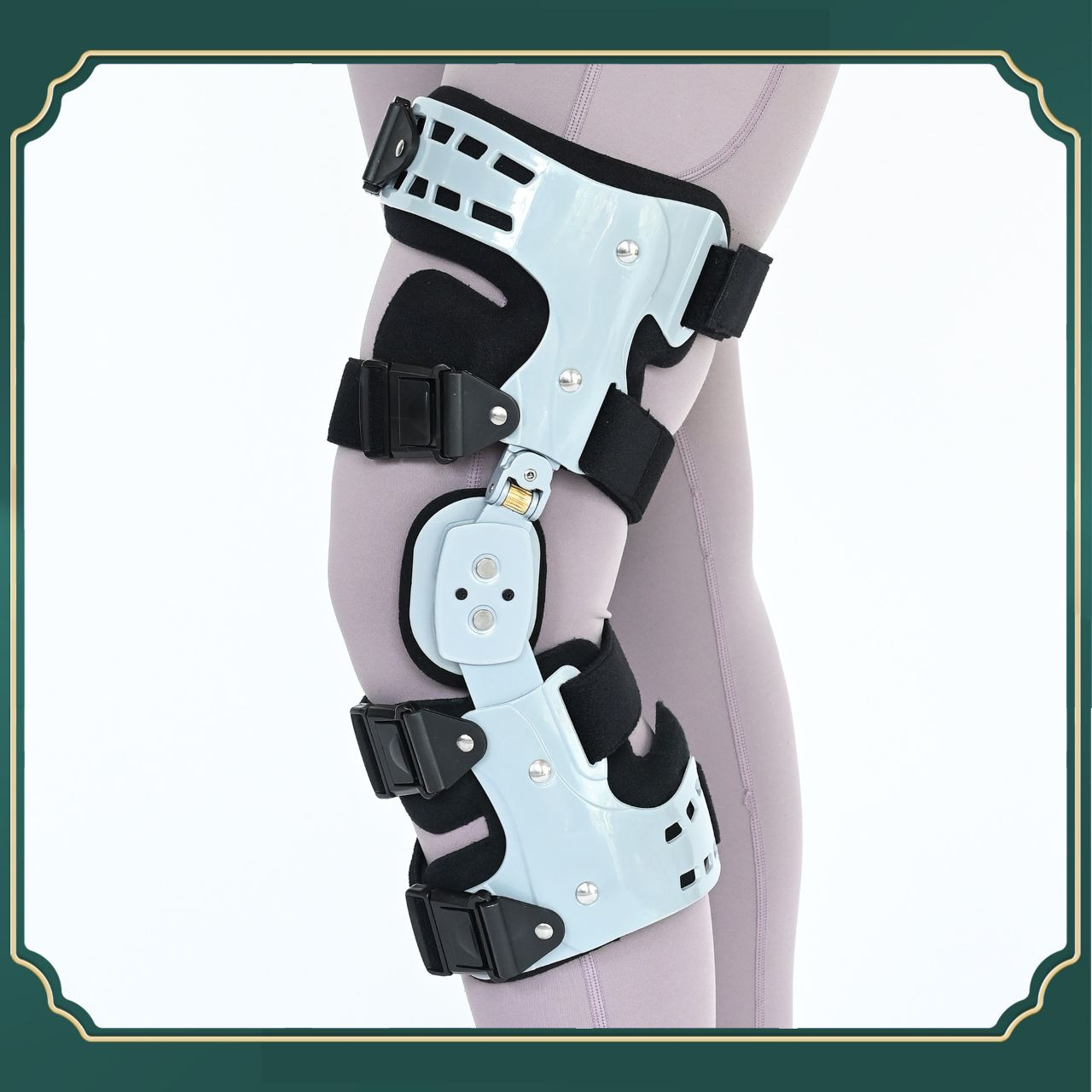 Genouillère fixe, Orthèse de décharge articulée pour le genou, utilisée pour stabiliser l'articulation, réduire la douleur liée à l'arthrose, ou soutenir la récupération après une blessure ligamentair