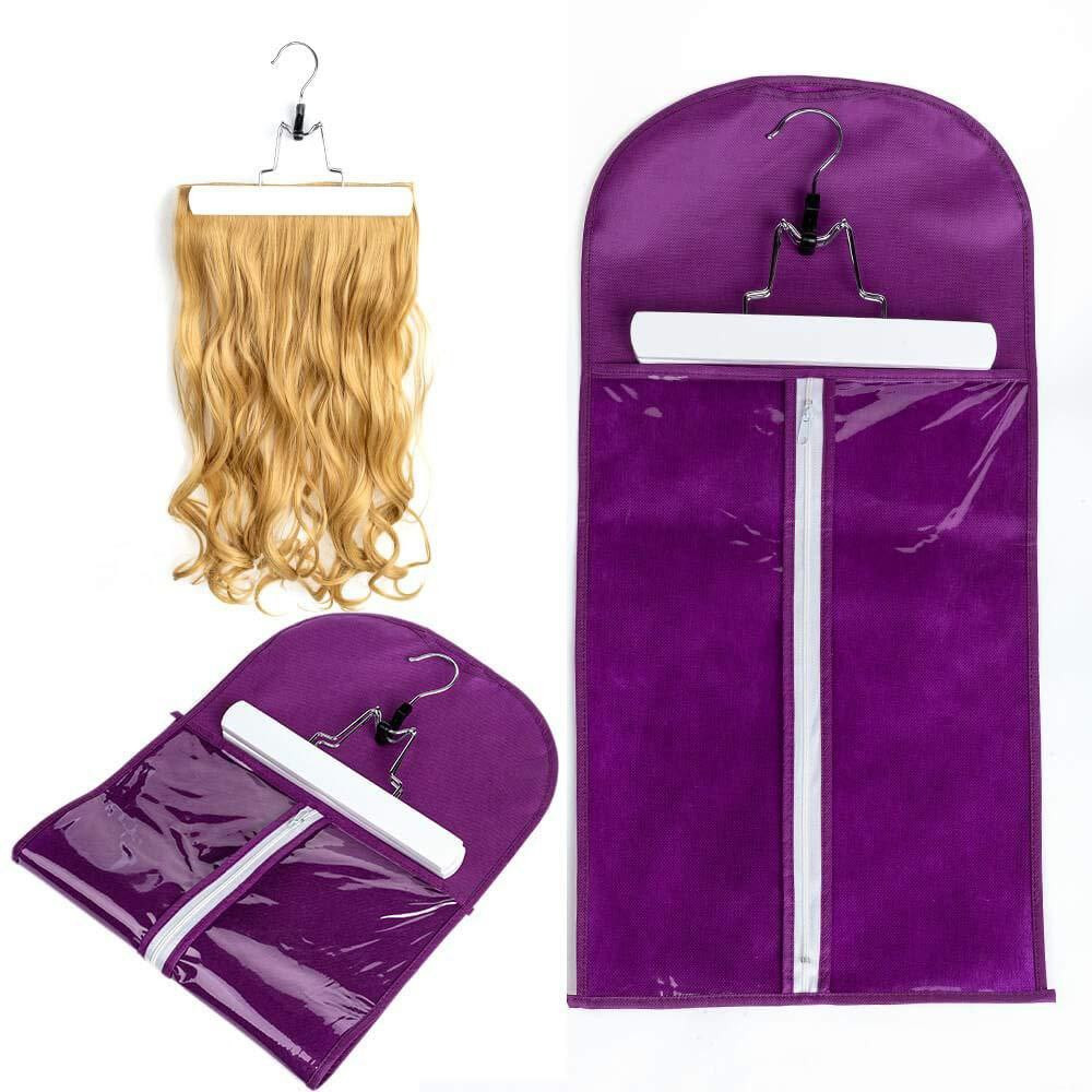Sac  anti-poussière à fermeture éclair visible en PVC Sac de rangement pour cheveux perruque