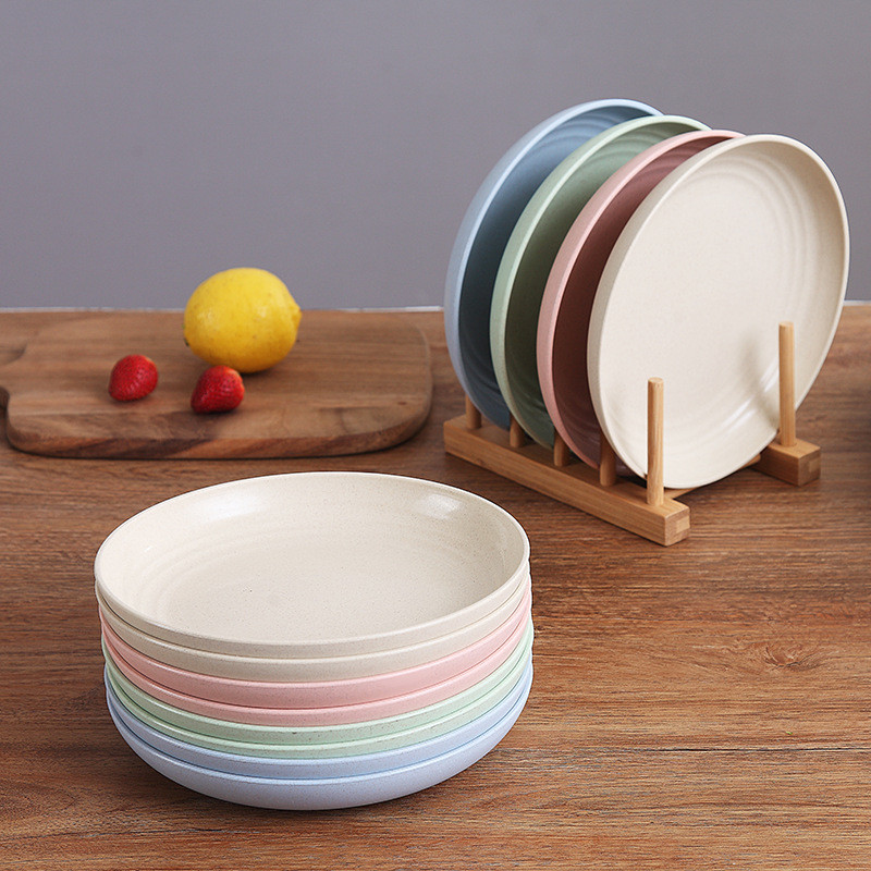 Assiette de légumes ronde en paille de blé - Grande assiette de légumes résistant aux collations - Assiette en plastique (Possible d'imprimer votre Logo en gros)