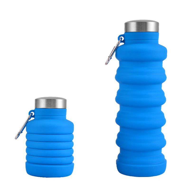 Tasse en silicone tasse pliante rétractable sports de plein air voyage bouteille d'eau portable tasse d'eau portable avec mousqueton nouveau modèle 500ml
