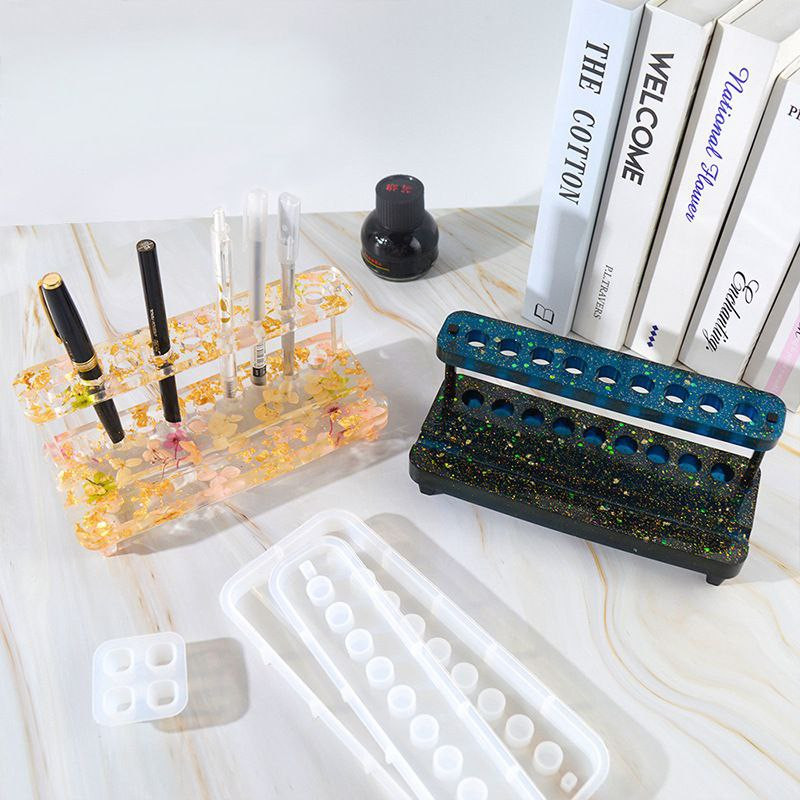 Moule à colle , porte-stylo multifonctionnel, support de téléphone portable, rangement de bureau, table d'arbre, moule en résine de silicone