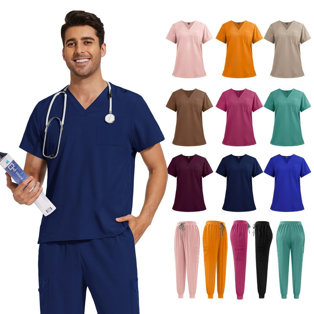 Uniforme médical unisexe respirant  ensemble de blouses classiques pour Hommes et femmes médecins et infirmières costume mat V-Neck mince confortable respirant travail uniforme de Salon de beauté